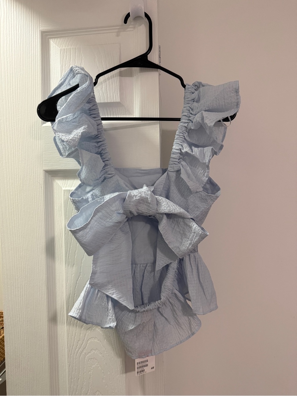 NWT H&M Light Blue Ruffle Sleeve Peplum Top With a Bow, Size S - Picture 5 of 7